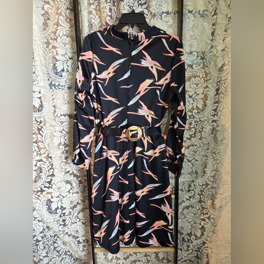 Vintage Dove Bamboo Pattern Dress And Cordinating Belt